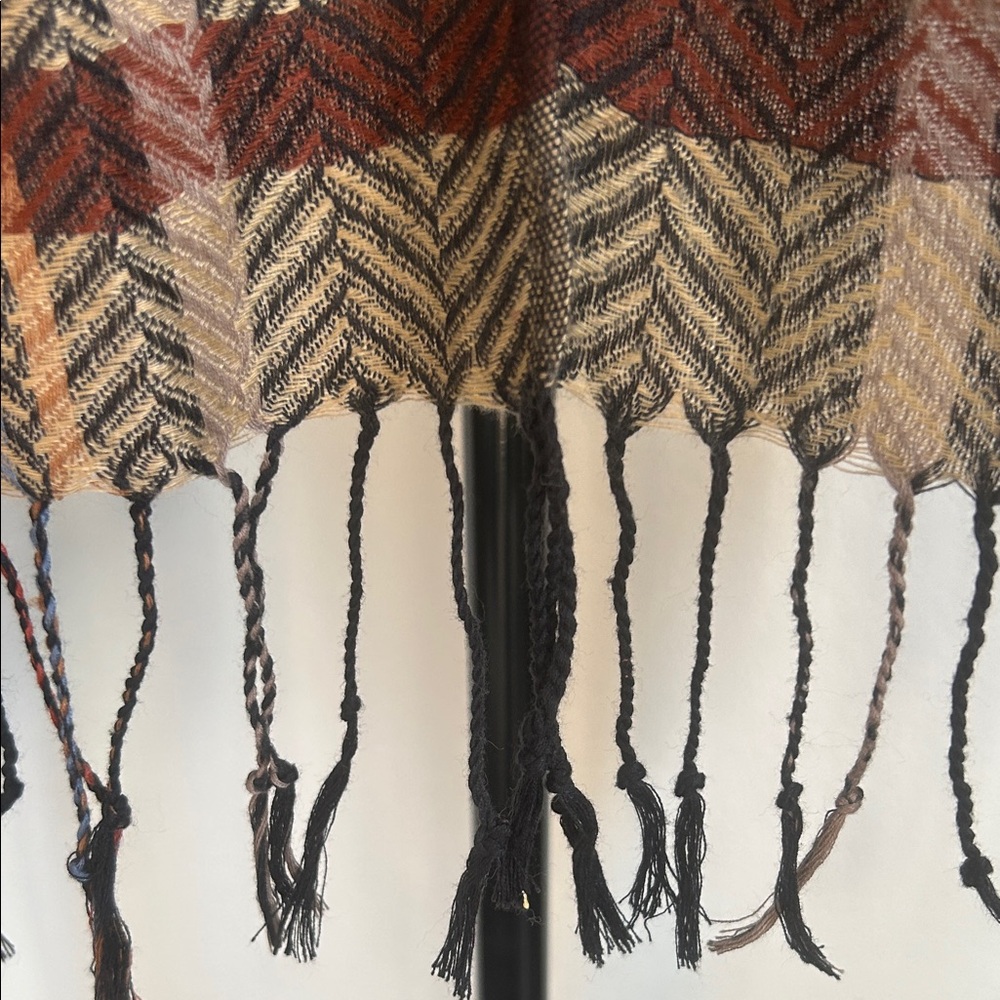 Pashmina Scarf Brown Herringbone Plaid Silk/Pashmina Fringed Wrap Shawl 68x28 - Picture 4 of 5
